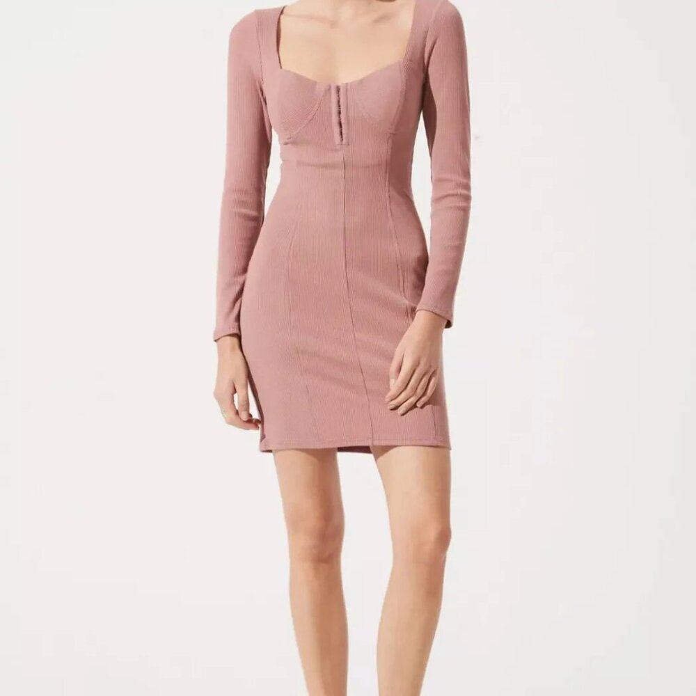 NEW ASTR the Label Blush Pink Ribbed Bustier Mini Dress | XS Hook & Eye Bodycon
